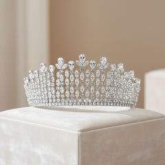 CUBIC ZIRCONIA COLLECTION - EXQUISITE REGAL TIARA - AHB126 SILVER