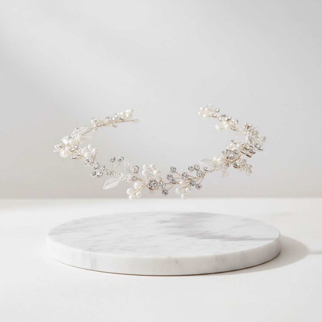 ATHENA COLLECTION - FLORAL EXTRAVAGANCE HAIR VINE - HP178 SILVER