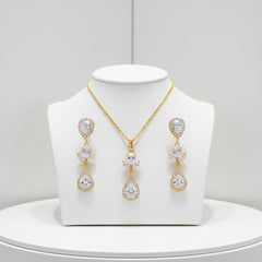 CUBIC ZIRCONIA COLLECTION - SIMLE ELEGANCE NECKLACE SET - CZNK105 GOLD