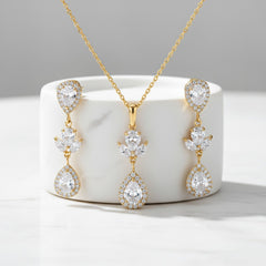 CUBIC ZIRCONIA COLLECTION - SIMLE ELEGANCE NECKLACE SET - CZNK105 GOLD