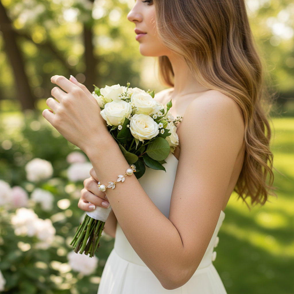 CUBIC ZIRCONIA COLECTION - SHIMMER PEARL BRACELET - BR113 ROSE GOLD