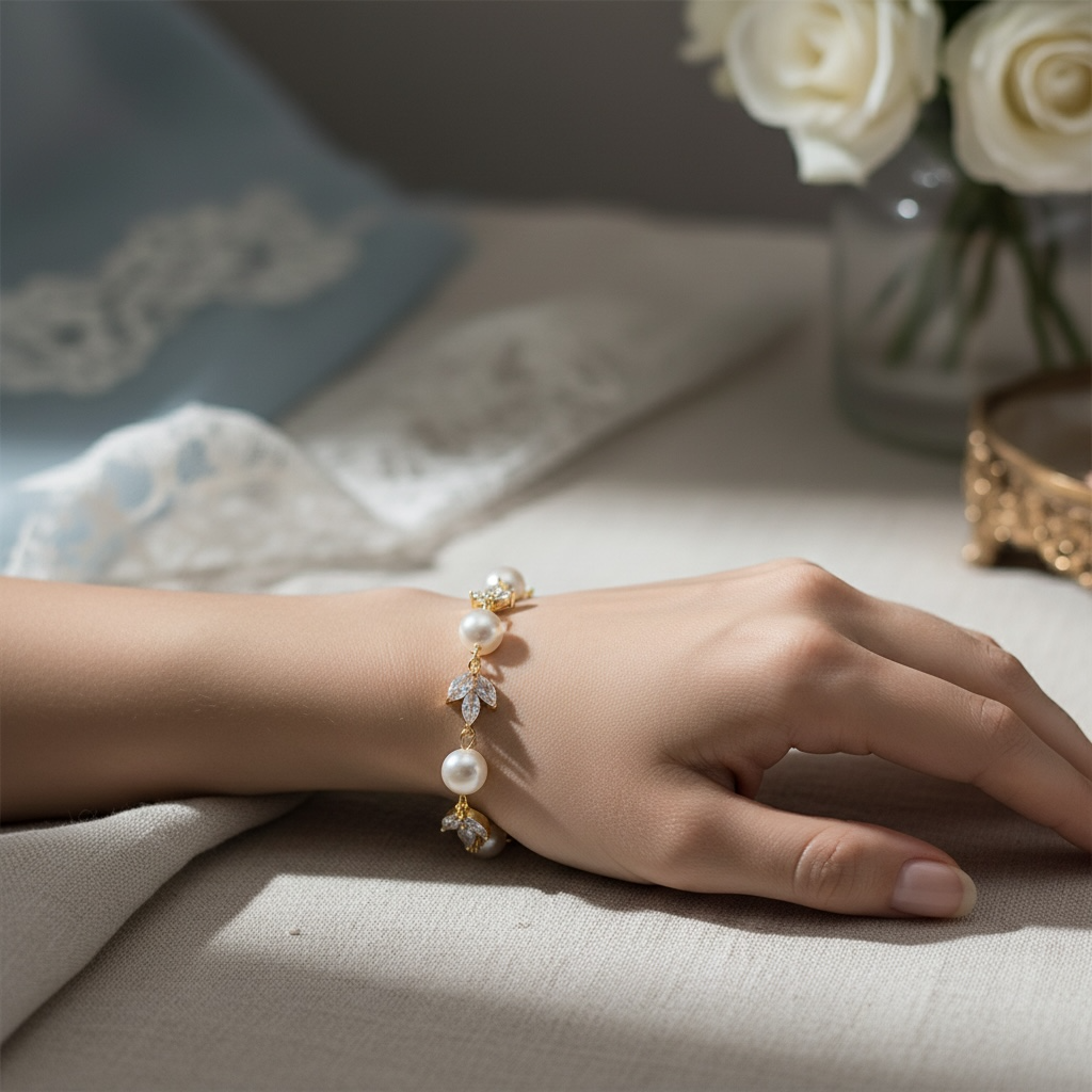 CUBIC ZIRCONIA COLECTION - SHIMMER PEARL BRACELET - BR113 ROSE GOLD