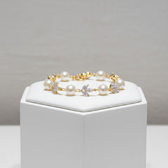 CUBIC ZIRCONIA COLECTION - SHIMMER PEARL BRACELET - BR113 GOLD