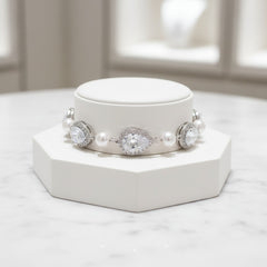 CUBIC ZIRCONIA COLLECTION - EXQUISITE PEARL BRACELET - SILVER -BR121