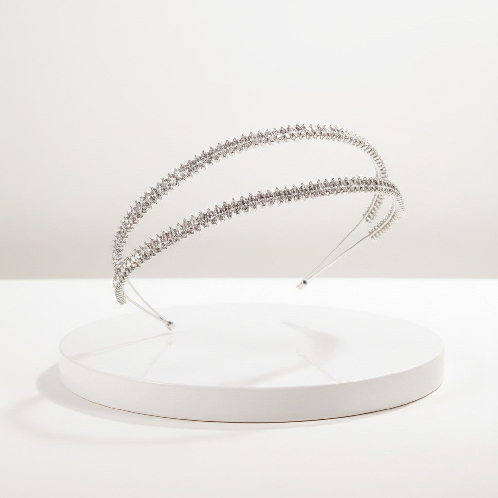 CUBIC ZIRCONIA COLLECTION - SIMULATED DIAMOND HEADBAND - DOUBLE -AHB84