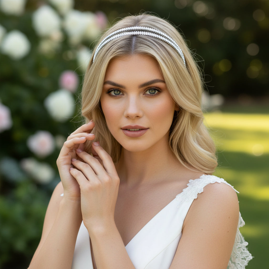 CUBIC ZIRCONIA COLLECTION - SIMULATED DIAMOND HEADBAND - DOUBLE -AHB84