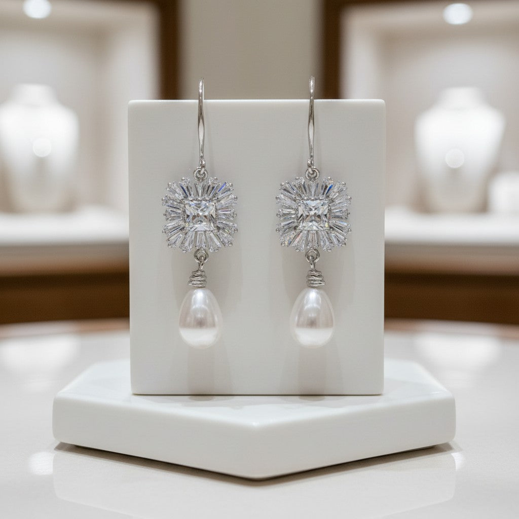 CUBIC ZIRCONIA COLLECTION - VINTAGE TREASURE EARRINGS - CZER575 SILVER