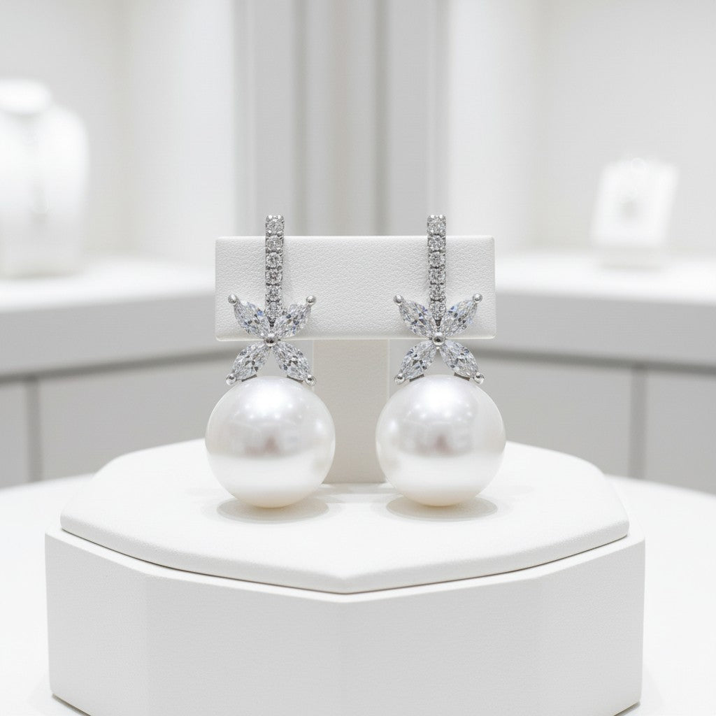 CUBIC ZIRCONIA COLLECTION - ELEGANCE OF PEARL EARRINGS - CZERCZER576