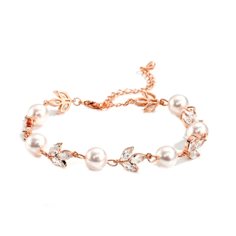 CUBIC ZIRCONIA COLECTION - SHIMMER PEARL BRACELET - BR113 ROSE GOLD