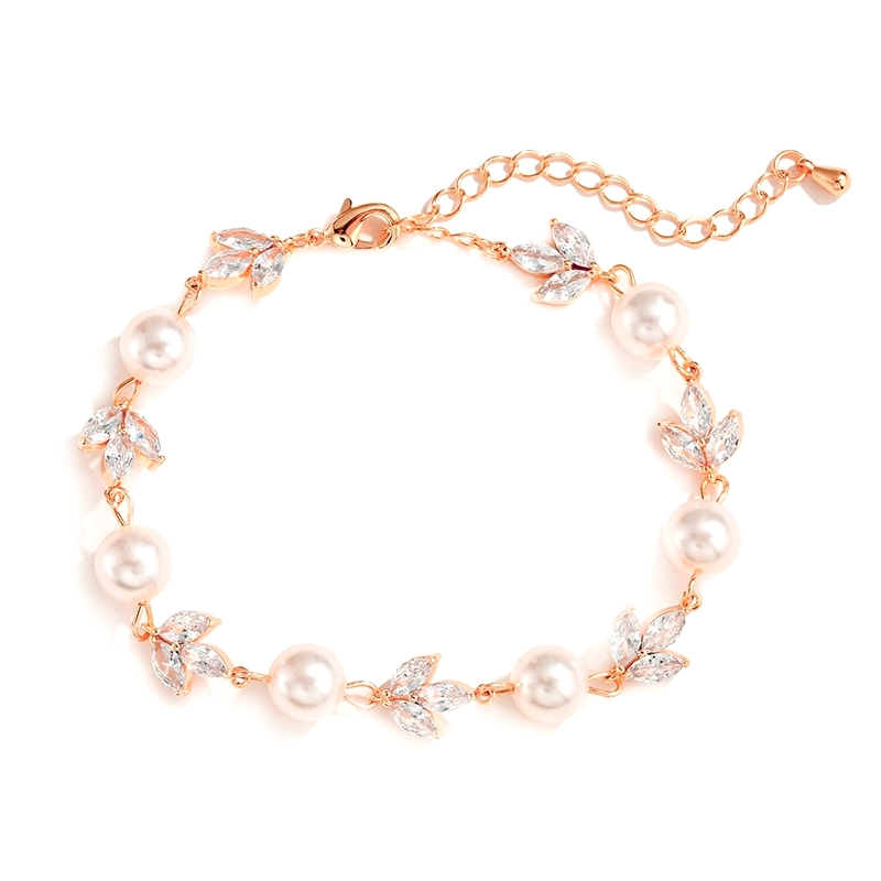 CUBIC ZIRCONIA COLECTION - SHIMMER PEARL BRACELET - BR113 ROSE GOLD