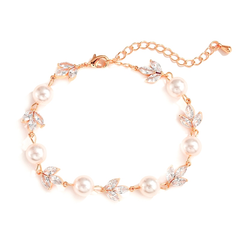CUBIC ZIRCONIA COLECTION - SHIMMER PEARL BRACELET - BR113 ROSE GOLD