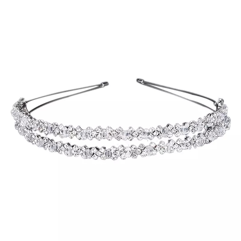ATHENA COLLECTION - CRYSTAL EMBELLISHED DOUBLE  HEADBAND - SILVER AHB95