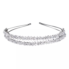 ATHENA COLLECTION - CRYSTAL EMBELLISHED DOUBLE  HEADBAND - SILVER AHB95