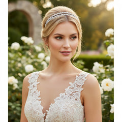 ATHENA COLLECTION - CRYSTAL EMBELLISHED DOUBLE  HEADBAND - SILVER AHB95