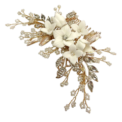ATHENA COLLECTION -EXQUISITE FLORAL EMBELLISHED HAIR COMB - GOLD- HC173