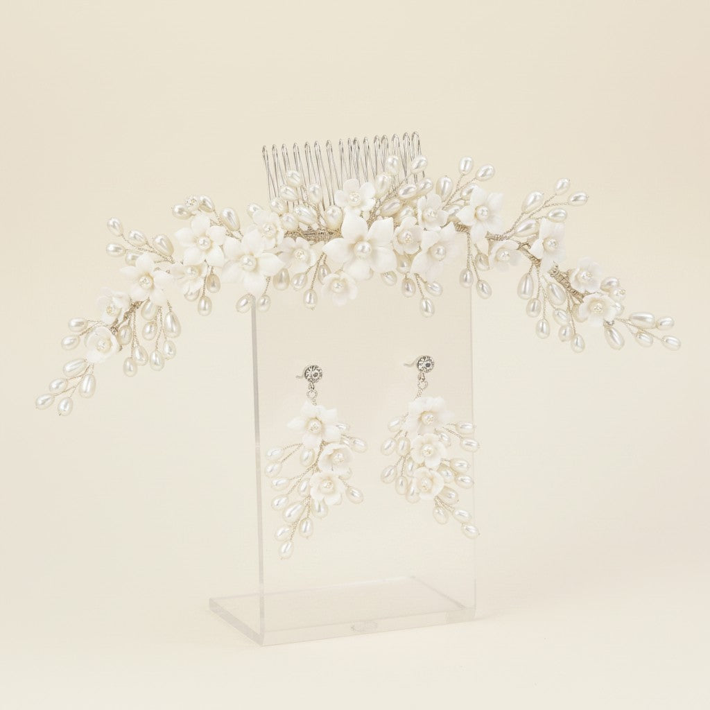 ATHENA COLLECTION - LUXE DIVINE HAIR COMB & EARRING SET - SILVER  HC221
