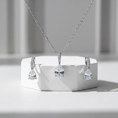 CUBIC ZIRCONIA COLLECTION - DAINTY CRYSTAL DROP NECKLACE SET - NK131 SILVER