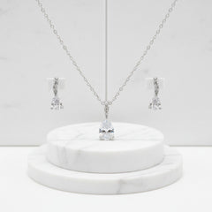 CUBIC ZIRCONIA COLLECTION - DAINTY CRYSTAL DROP NECKLACE SET - NK131 SILVER