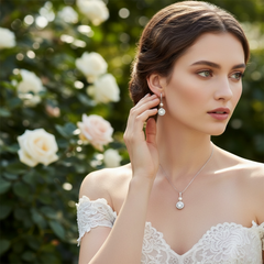 CUBIC ZIRCONIA COLLECTION - DAINTY STARLET NECKLACE SET  - CZNK146 SILVER