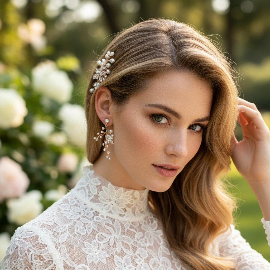 ATHENA COLLECTION - CASCADES OF PEARL EARRINGS - CZER583 ROSE GOLD
