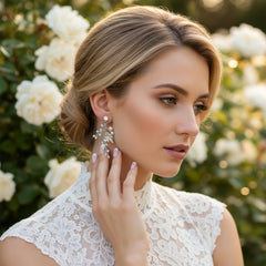 ATHENA COLLECTION - CASCADES OF PEARL EARRINGS - CZER583 SILVER