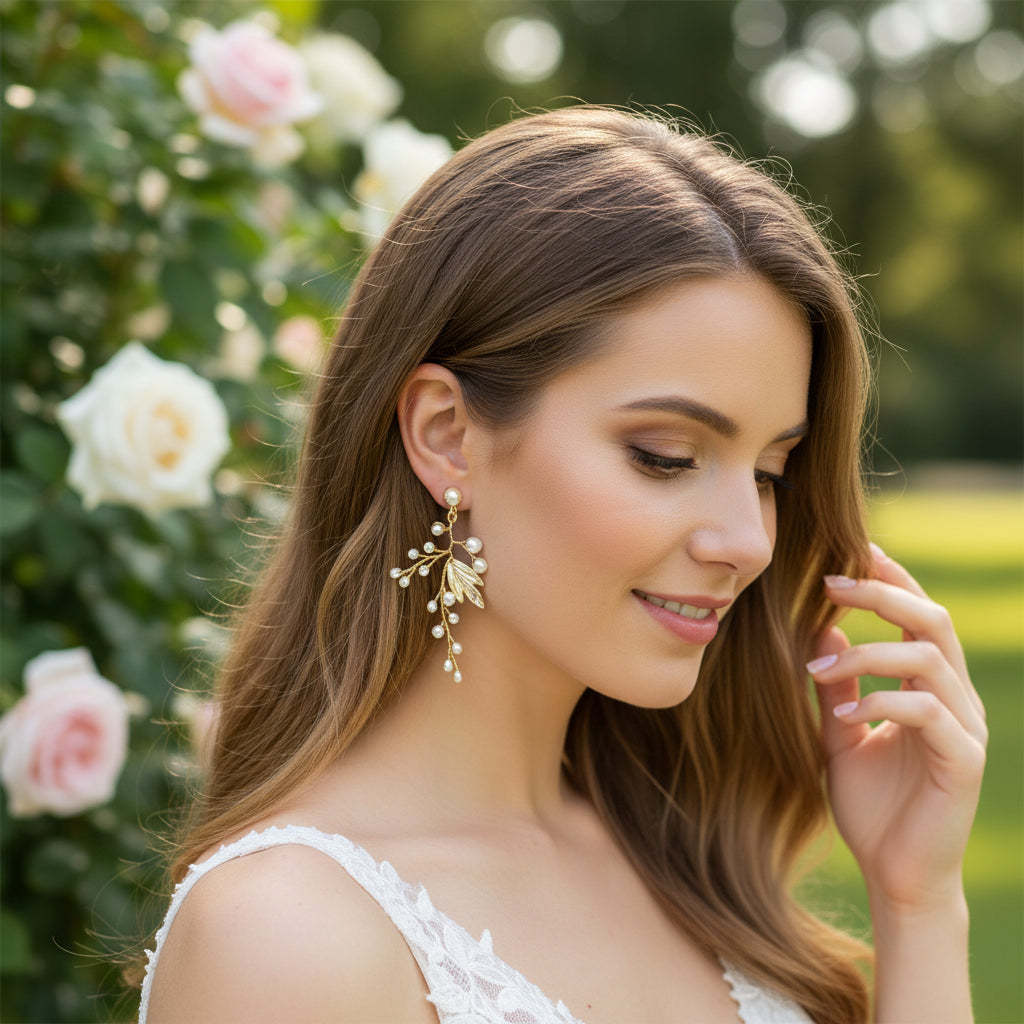 ATHENA COLLECTION - CASCADES OF PEARL EARRINGS - CZER583  GOLD