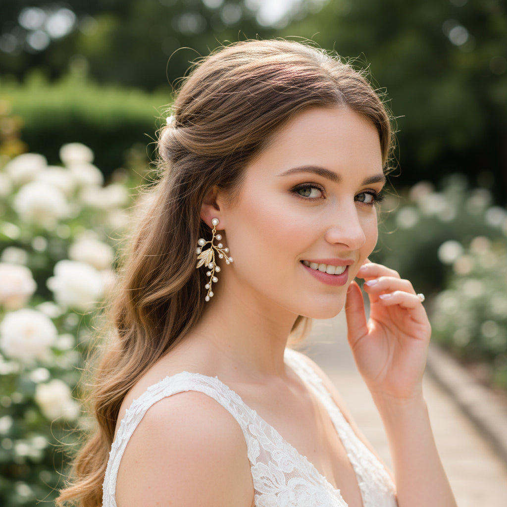 ATHENA COLLECTION - CASCADES OF PEARL EARRINGS - CZER583  GOLD
