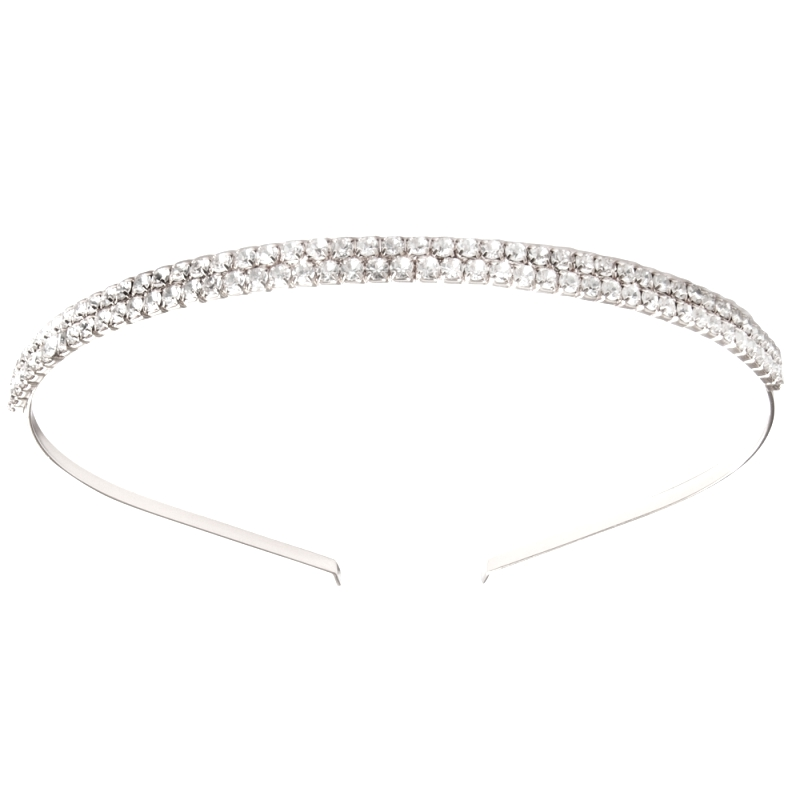 ATHENA COLLECTION - DOUBLE ROW CRYSTAL HEADBAND - SILVER AHB71