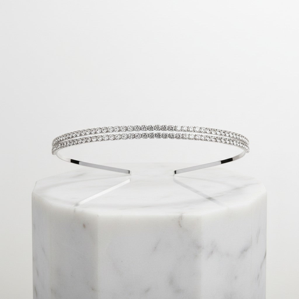ATHENA COLLECTION - DOUBLE ROW CRYSTAL HEADBAND - SILVER AHB71