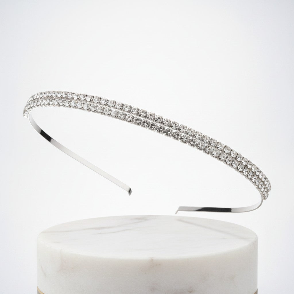 ATHENA COLLECTION - DOUBLE ROW CRYSTAL HEADBAND - SILVER AHB71
