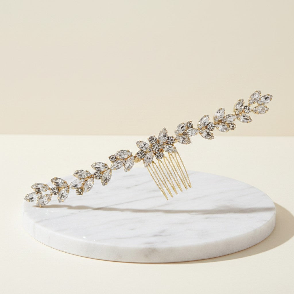 ATHENA COLLECTION - CRYSTAL GLAM HAIR COMB - HC196 LIGHT GOLD