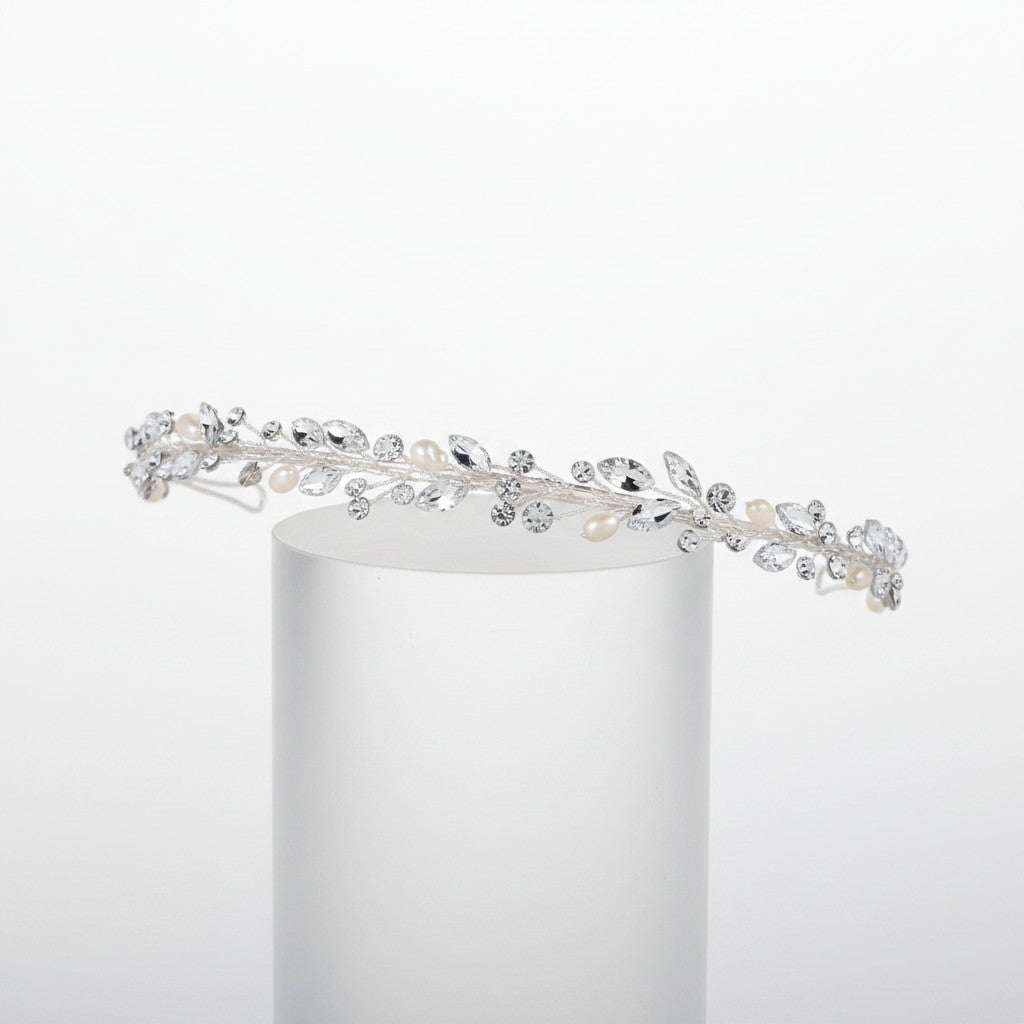ATHENA COLLECTION - LUXE FRESHWATER PEARL HEADBAND - AHB62 SILVER