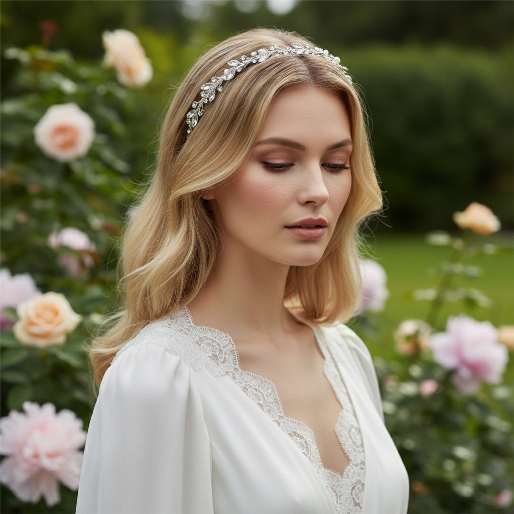 ATHENA COLLECTION - LUXE FRESHWATER PEARL HEADBAND - AHB62 SILVER