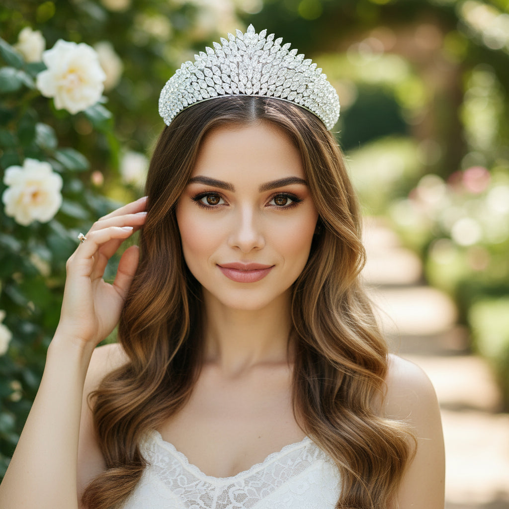 CUBIC ZIRCONIA COLLECTION - CRYSTAL EXTRAVAGANCE TIARA - AHB94 SILVER