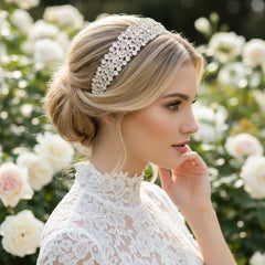 CUBIC ZIRCONIA COLLECTION - EXQUISITE STARLET HEADBAND - -AHB93 GOLD