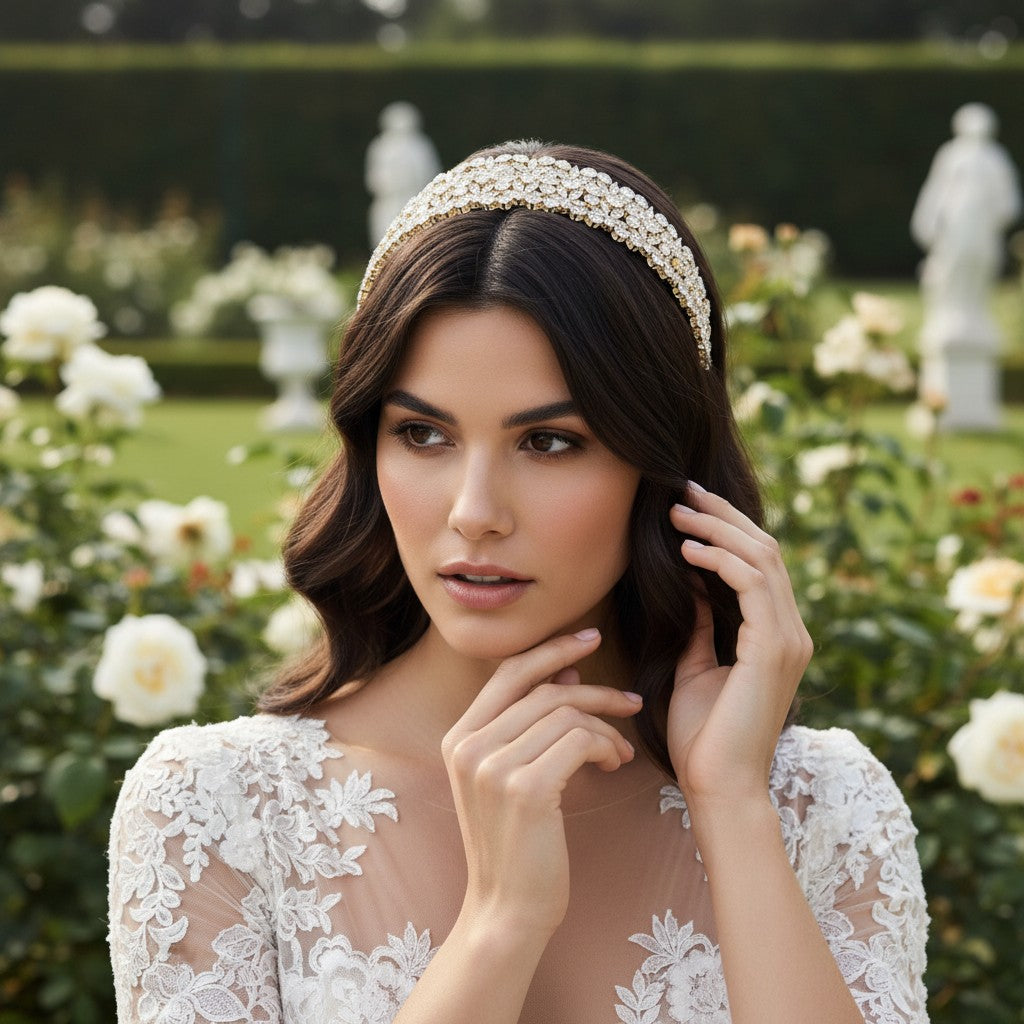 CUBIC ZIRCONIA COLLECTION - EXQUISITE STARLET HEADBAND - -AHB93 GOLD