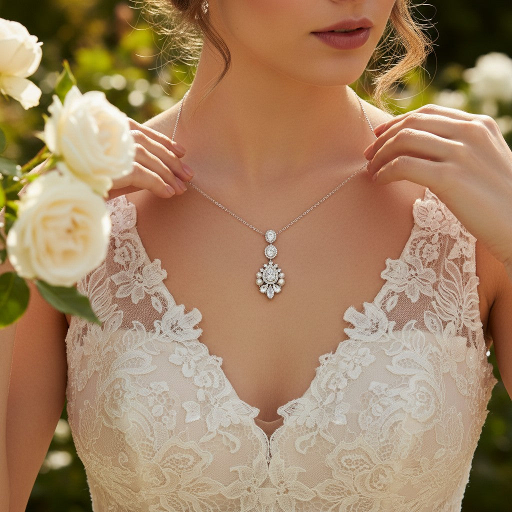 CUBIC ZIRCONIA COLLECTION - PEARL EXTRAVAGANCE NECKLACE - NK135 SILVER