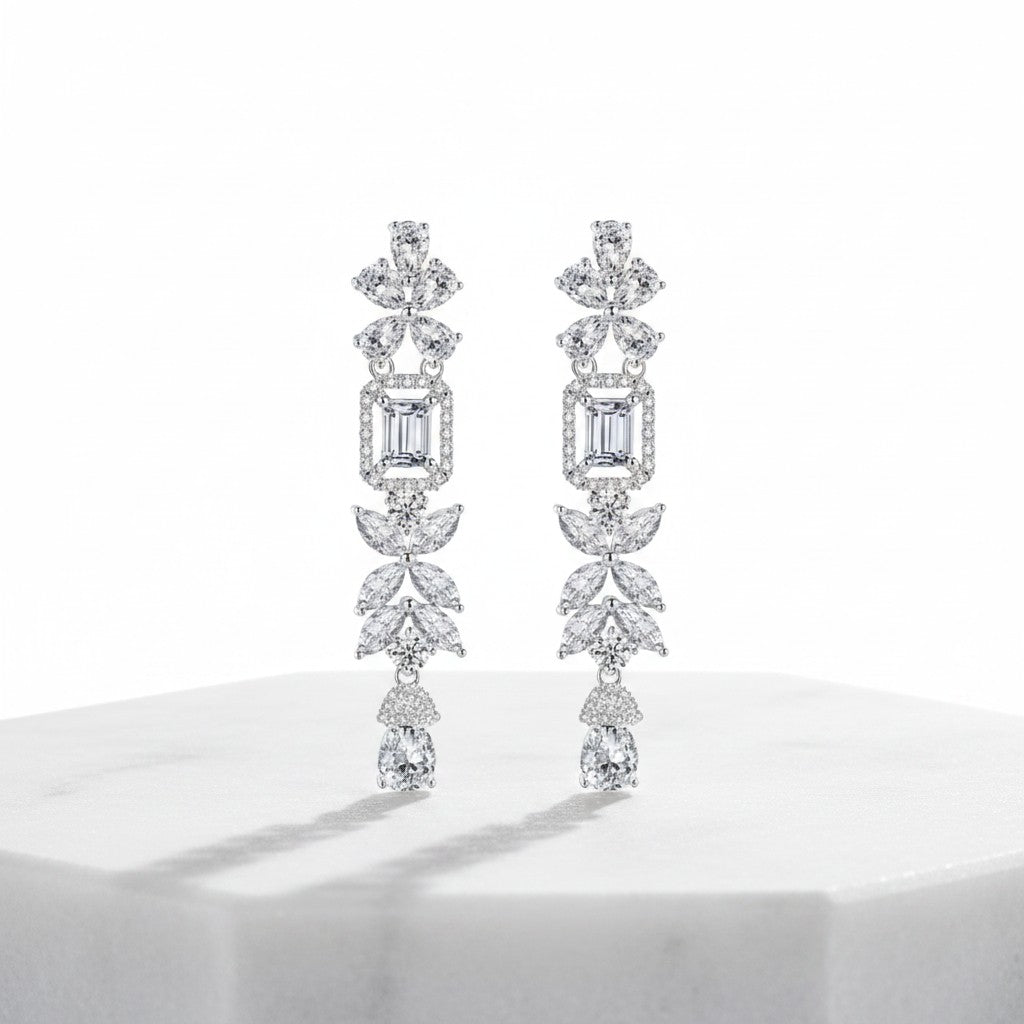 CUBIC ZIRCONIA COLLECTION - SIMPLY EXQUISITE CHANDELIER EARRINGS - CZER587 SILVER