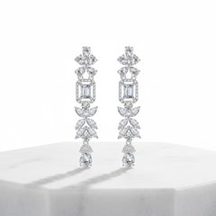 CUBIC ZIRCONIA COLLECTION - SIMPLY EXQUISITE CHANDELIER EARRINGS - CZER587 SILVER