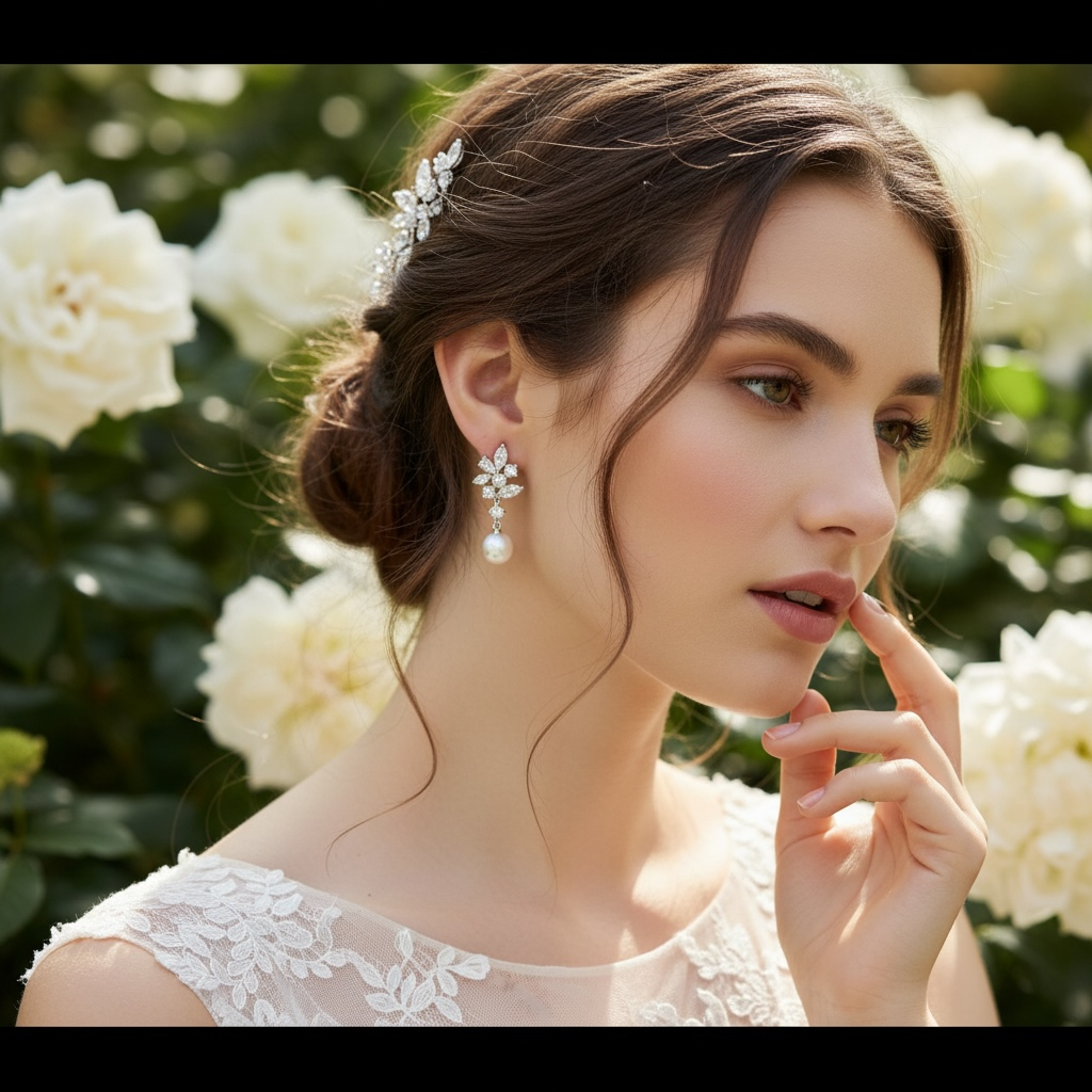 CUBIC ZIRCONIA COLLECTION -ELEGANCE PEARL EARRINGS - CZER588