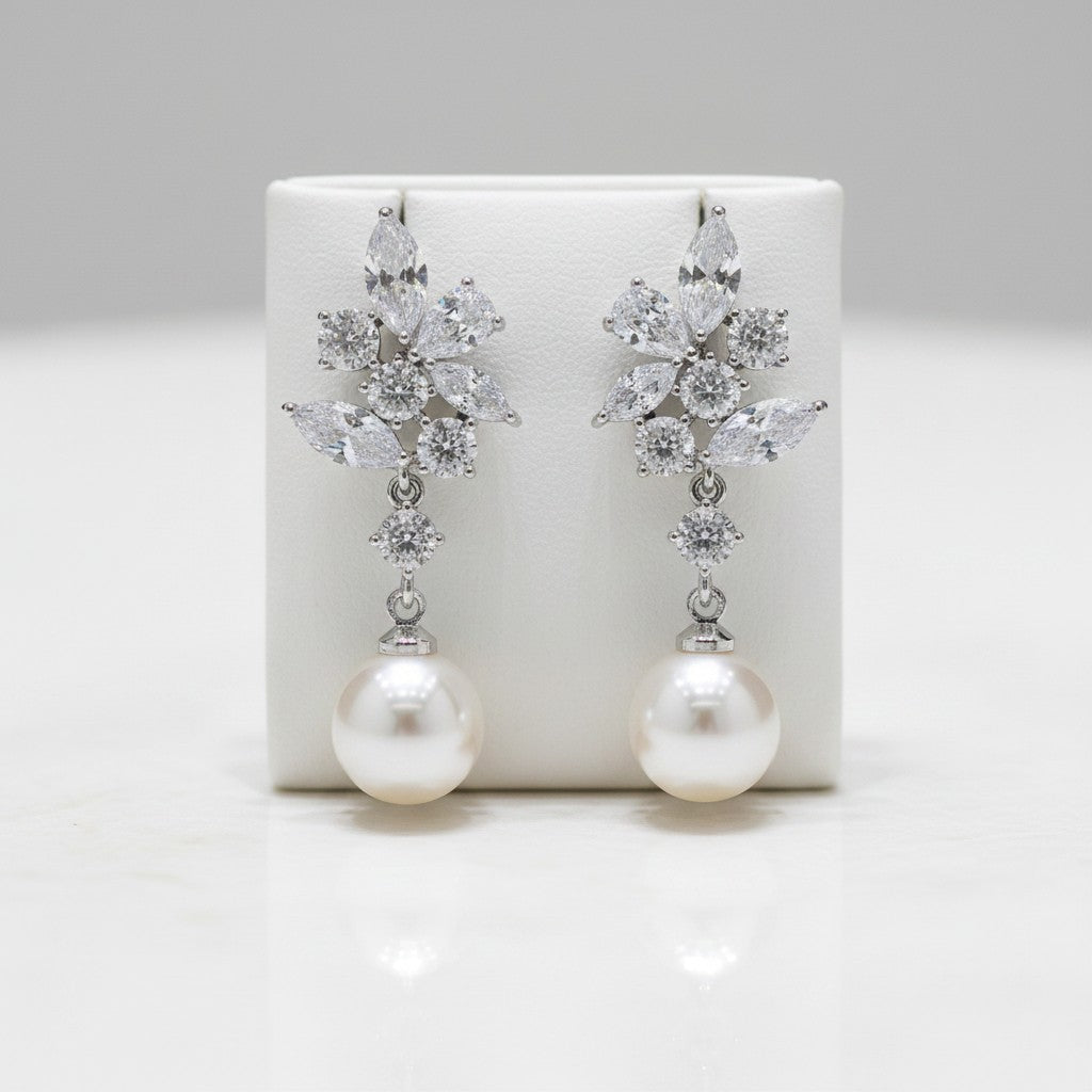 CUBIC ZIRCONIA COLLECTION -ELEGANCE PEARL EARRINGS - CZER588