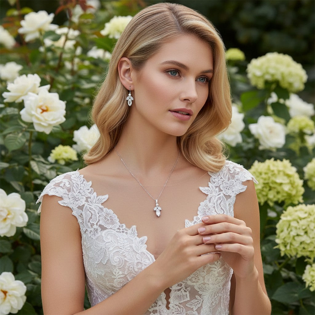 CUBIC ZIRCONIA COLLECTION - SIMPLY SPARKLE NECKLACE SET - NK136 SILVER