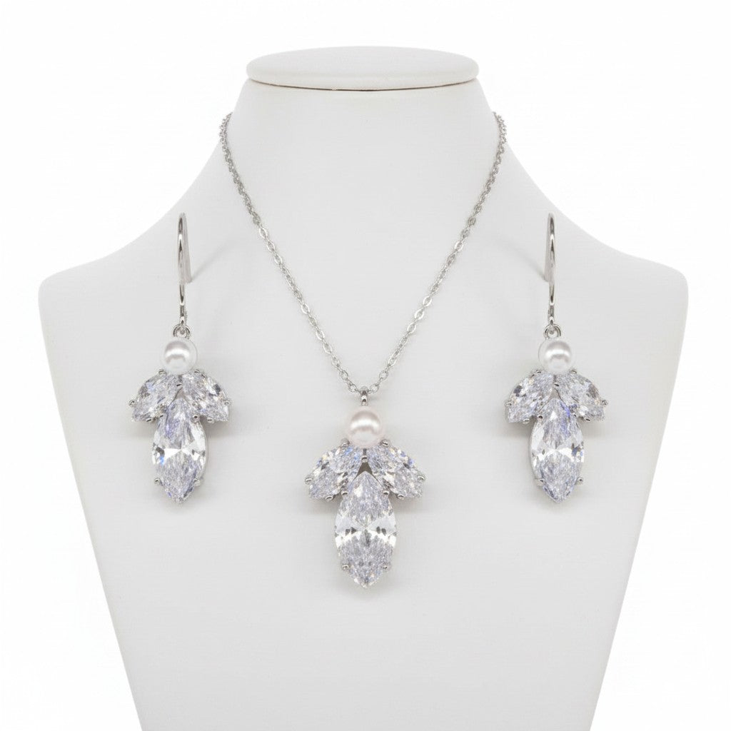 CUBIC ZIRCONIA COLLECTION - SIMPLY SPARKLE NECKLACE SET - NK136 SILVER