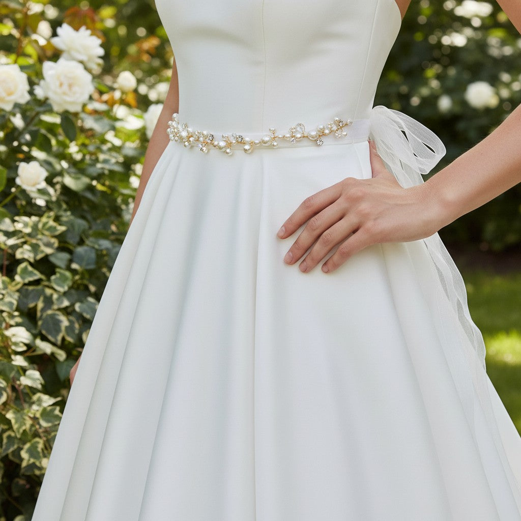 ATHENA COLLECTION - PEARL EMBELLISHED BRIDAL BELT - GOLD (23)