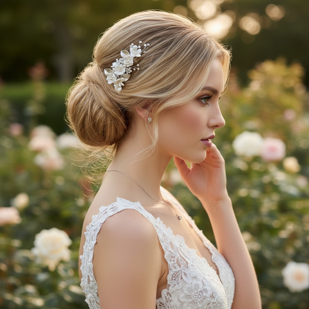 ATHENA COLLECTION - EXQUISITE FLORAL HAIR CLIP - CLIP759 GOLD
