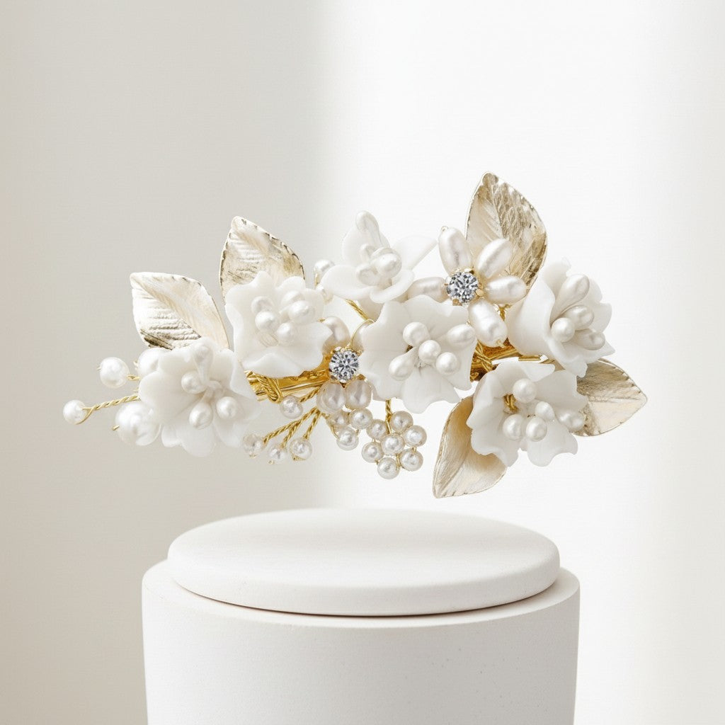 ATHENA COLLECTION - EXQUISITE FLORAL HAIR CLIP - CLIP759 GOLD