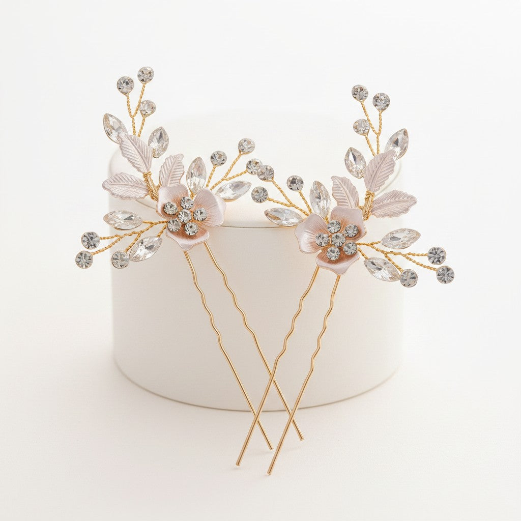 ATHENA COLLECTION - FLORAL ROMANCE HAIR PINS- PIN52 GOLD (PAIR)