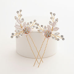 ATHENA COLLECTION - FLORAL ROMANCE HAIR PINS- PIN52 GOLD (PAIR)