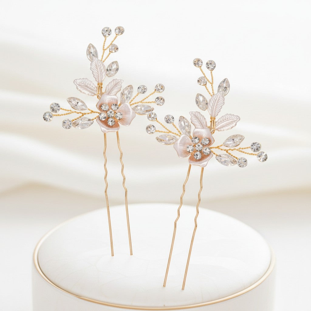 ATHENA COLLECTION - FLORAL ROMANCE HAIR PINS- PIN52 GOLD (PAIR)