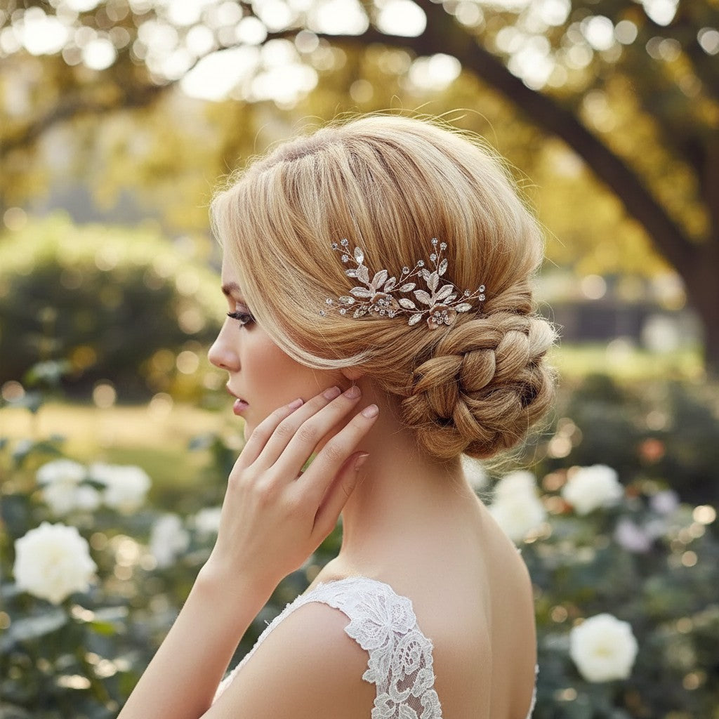 ATHENA COLLECTION - FLORAL ROMANCE HAIR PINS- PIN52 SILVER (PAIR)